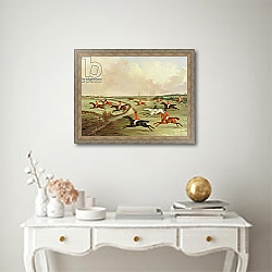 «The Quorn Hunt in Full Cry: Second Horses, after a painting by Henry Alken» в интерьере в классическом стиле над столом «The Quorn Hunt in Full Cry: Second Horses, after a painting by Henry Alken» в интерьере в классическом стиле над столом
