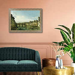 «The Arno in Florence with the Ponte Vecchio, c.1745» в интерьере классической гостиной над диваном «The Arno in Florence with the Ponte Vecchio, c.1745» в интерьере классической гостиной над диваном