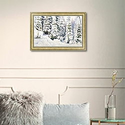 «Winter Tale, 1913» в интерьере классической гостиной с зеленой стеной над диваном «Winter Tale, 1913» в интерьере классической гостиной с зеленой стеной над диваном