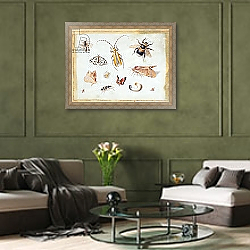 «A Study of Butterflies and other Insects» в интерьере гостиной в оливковых тонах «A Study of Butterflies and other Insects» в интерьере гостиной в оливковых тонах