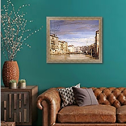 «A View of the Grand Canal Venice, from the Palazzo Bernardo Looking Towards the Rialto Bridge,» в интерьере в классическом стиле над столом «A View of the Grand Canal Venice, from the Palazzo Bernardo Looking Towards the Rialto Bridge,» в интерьере в классическом стиле над столом