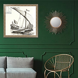 «Pontifical Galley with Sails, Oars and Heavy Artillery, c.1808» в интерьере классической гостиной с зеленой стеной над диваном «Pontifical Galley with Sails, Oars and Heavy Artillery, c.1808» в интерьере классической гостиной с зеленой стеной над диваном