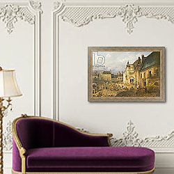 «View of the Place de l'Hotel de Ville, Saint-Omer, 1832» в интерьере в классическом стиле над банкеткой «View of the Place de l'Hotel de Ville, Saint-Omer, 1832» в интерьере в классическом стиле над банкеткой