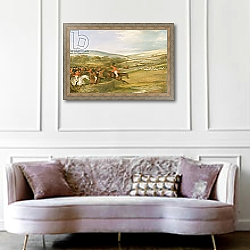 «The Berkeley Hunt, Full Cry, 1842» в интерьере гостиной в классическом стиле над диваном «The Berkeley Hunt, Full Cry, 1842» в интерьере гостиной в классическом стиле над диваном