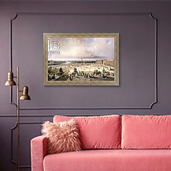 «Place de la Concorde, Paris, 1853» в интерьере гостиной с розовым диваном «Place de la Concorde, Paris, 1853» в интерьере гостиной с розовым диваном