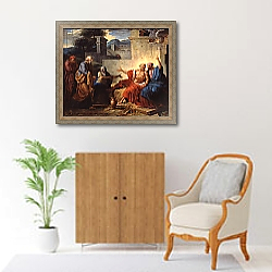 «Job Being Scolded by his Wife, c.1790» в интерьере в классическом стиле в фиолетовых тонах «Job Being Scolded by his Wife, c.1790» в интерьере в классическом стиле в фиолетовых тонах