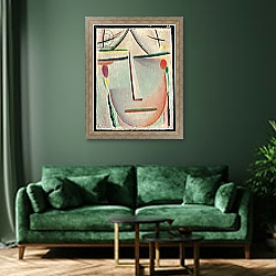 «Abstract Head; Abstrakter Kopf, c.1921» в интерьере зеленой гостиной над диваном «Abstract Head; Abstrakter Kopf, c.1921» в интерьере зеленой гостиной над диваном