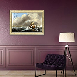 «Fishing Vessels Offshore in a Heavy Sea, 1864» в интерьере прихожей в зеленых тонах над комодом «Fishing Vessels Offshore in a Heavy Sea, 1864» в интерьере прихожей в зеленых тонах над комодом