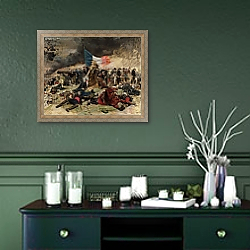 «Allegory of the Siege of Paris, 1870» в интерьере прихожей в зеленых тонах над комодом «Allegory of the Siege of Paris, 1870» в интерьере прихожей в зеленых тонах над комодом