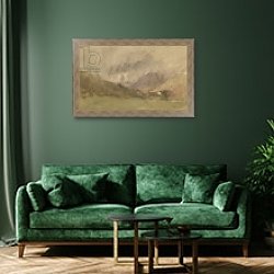 «Capel Curig, Caernarvonshire, Wales» в интерьере зеленой гостиной над диваном «Capel Curig, Caernarvonshire, Wales» в интерьере зеленой гостиной над диваном