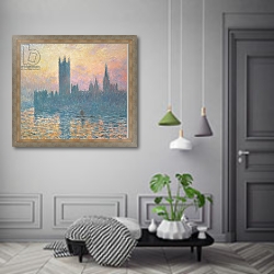 «The Houses of Parliament, Sunset, 1903» в интерьере гостиной в классическом стиле над диваном «The Houses of Parliament, Sunset, 1903» в интерьере гостиной в классическом стиле над диваном
