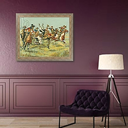 «Races Historic and Modern, Mexican Horse Races» в интерьере гостиной в зеленых тонах «Races Historic and Modern, Mexican Horse Races» в интерьере гостиной в зеленых тонах