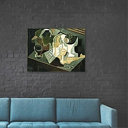 «The Table in Front of the Building; La Table Devant le Battiment, 1919» в интерьере в стиле лофт с бетонной стеной «The Table in Front of the Building; La Table Devant le Battiment, 1919» в интерьере в стиле лофт с бетонной стеной