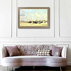 «The Beach at Low Tide, Berck, 1890-97» в интерьере гостиной в классическом стиле над диваном «The Beach at Low Tide, Berck, 1890-97» в интерьере гостиной в классическом стиле над диваном