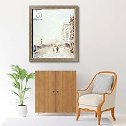 «The Molo, Venice, looking West with figures Promenading» в интерьере классической гостиной над камином «The Molo, Venice, looking West with figures Promenading» в интерьере классической гостиной над камином