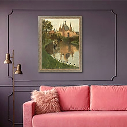«Kelvingrove, View from the River, 1888» в интерьере классической спальни с темными стенами «Kelvingrove, View from the River, 1888» в интерьере классической спальни с темными стенами