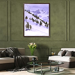 «Winter Trees, Haute Nandez, Switzerland, 1989» в интерьере в классическом стиле с зеленой стеной «Winter Trees, Haute Nandez, Switzerland, 1989» в интерьере в классическом стиле с зеленой стеной