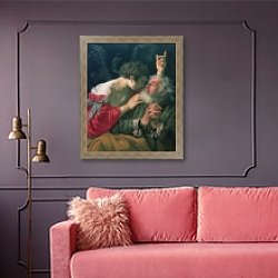 «The Liberation of St. Peter, 1624» в интерьере гостиной с розовым диваном «The Liberation of St. Peter, 1624» в интерьере гостиной с розовым диваном