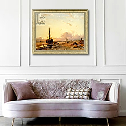 «Beach Scene with Fishing Boats» в интерьере в классическом стиле в синих тонах «Beach Scene with Fishing Boats» в интерьере в классическом стиле в синих тонах