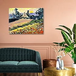 «Landscape at Sunset; Paysage au Coucher du Soleil,» в интерьере в классическом стиле в синих тонах «Landscape at Sunset; Paysage au Coucher du Soleil,» в интерьере в классическом стиле в синих тонах