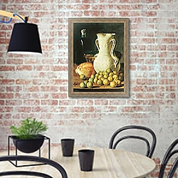 «Still Life with bread, greengages and pitcher» в интерьере современной кухни с кирпичной стеной «Still Life with bread, greengages and pitcher» в интерьере современной кухни с кирпичной стеной