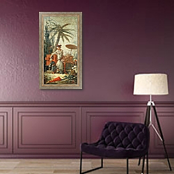 «Chinese Curiosity, study for a tapestry cartoon, c.1742» в интерьере в классическом стиле в фиолетовых тонах «Chinese Curiosity, study for a tapestry cartoon, c.1742» в интерьере в классическом стиле в фиолетовых тонах