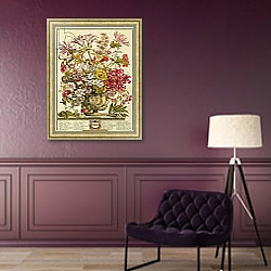 «October, from 'Twelve Months of Flowers' by Robert Furber engraved by Henry Fletcher» в интерьере в классическом стиле в фиолетовых тонах «October, from 'Twelve Months of Flowers' by Robert Furber engraved by Henry Fletcher» в интерьере в классическом стиле в фиолетовых тонах
