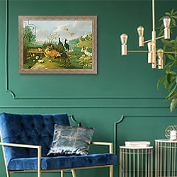 «Decorative fowl and ducklings» в интерьере в классическом стиле с зеленой стеной «Decorative fowl and ducklings» в интерьере в классическом стиле с зеленой стеной
