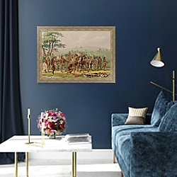 «Mandan Archery Contest, c.1832» в интерьере в классическом стиле в синих тонах «Mandan Archery Contest, c.1832» в интерьере в классическом стиле в синих тонах