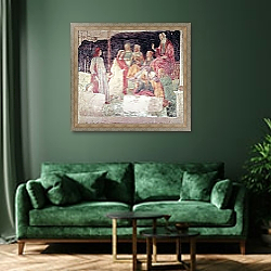 «Young Man Greeted by Seven Liberal Arts, from the Villa Lemmi» в интерьере зеленой гостиной над диваном «Young Man Greeted by Seven Liberal Arts, from the Villa Lemmi» в интерьере зеленой гостиной над диваном