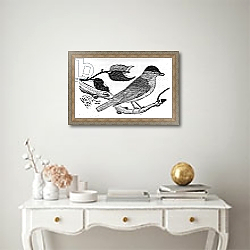 «The Black-Cap, illustration from 'A History of British Birds' by Thomas Bewick, first published 1797» в интерьере в классическом стиле над столом «The Black-Cap, illustration from 'A History of British Birds' by Thomas Bewick, first published 1797» в интерьере в классическом стиле над столом