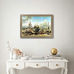 «The Embarkation of Ruyter and William de Witt in 1667, 1850-51» в интерьере в классическом стиле над столом «The Embarkation of Ruyter and William de Witt in 1667, 1850-51» в интерьере в классическом стиле над столом