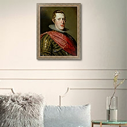 «Portrait of Philip IV in Armour, 1628» в интерьере в классическом стиле в светлых тонах «Portrait of Philip IV in Armour, 1628» в интерьере в классическом стиле в светлых тонах