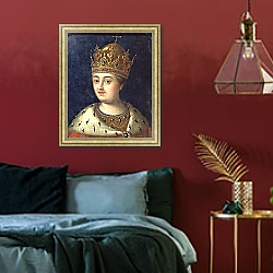 «Portrait of the Regent Sophia, 1772» в интерьере гостиной в зеленых тонах «Portrait of the Regent Sophia, 1772» в интерьере гостиной в зеленых тонах