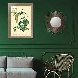 «Catkins and Leaves of the Birch» в интерьере классической гостиной с зеленой стеной над диваном «Catkins and Leaves of the Birch» в интерьере классической гостиной с зеленой стеной над диваном