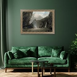«Near Chiavenna in the Grisons, c.1779» в интерьере зеленой гостиной над диваном «Near Chiavenna in the Grisons, c.1779» в интерьере зеленой гостиной над диваном