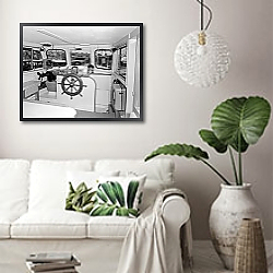 «История в черно-белых фото 144» в интерьере светлой гостиной в скандинавском стиле над диваном