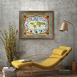 «Map tracing Magellan's world voyage, once owned by Charles V, 1545» в интерьере гостиной в стиле лофт в серых тонах «Map tracing Magellan's world voyage, once owned by Charles V, 1545» в интерьере гостиной в стиле лофт в серых тонах