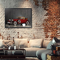 «Chrysler CG Imperial Roadster by LeBaron '1931» в интерьере комнаты в стиле ретро с плетеными корзинами «Chrysler CG Imperial Roadster by LeBaron '1931» в интерьере комнаты в стиле ретро с плетеными корзинами