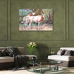 «Sable Antelope, illustration from'Wildlife of the World', c.1910» в интерьере зеленой гостиной над диваном «Sable Antelope, illustration from'Wildlife of the World', c.1910» в интерьере зеленой гостиной над диваном