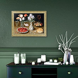«Still life with Lilies, Roses, Tulips, Cherries and Wild Strawberries» в интерьере в классическом стиле в светлых тонах «Still life with Lilies, Roses, Tulips, Cherries and Wild Strawberries» в интерьере в классическом стиле в светлых тонах