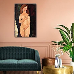 «Venus or Standing Nude or Nude Medici; Venus, 1917» в интерьере в классическом стиле над креслом «Venus or Standing Nude or Nude Medici; Venus, 1917» в интерьере в классическом стиле над креслом