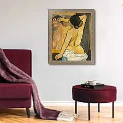 «Nude Woman in Front of a Mirror; Femme nue Devant un Miroir, 1904» в интерьере гостиной в оливковых тонах «Nude Woman in Front of a Mirror; Femme nue Devant un Miroir, 1904» в интерьере гостиной в оливковых тонах