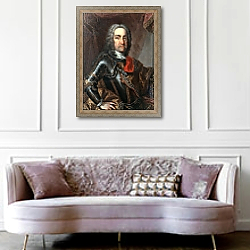 «Charles VI Holy Roman Emperor, father of Empress Maria Theresa of Austria 1762» в интерьере гостиной в классическом стиле над диваном «Charles VI Holy Roman Emperor, father of Empress Maria Theresa of Austria 1762» в интерьере гостиной в классическом стиле над диваном