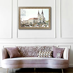 «Parish Church and Convent of Mariahilf, Vienna, 1783» в интерьере гостиной в классическом стиле над диваном «Parish Church and Convent of Mariahilf, Vienna, 1783» в интерьере гостиной в классическом стиле над диваном