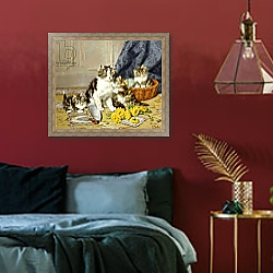 «Playful Kittens,» в интерьере спальни с акцентной стеной «Playful Kittens,» в интерьере спальни с акцентной стеной