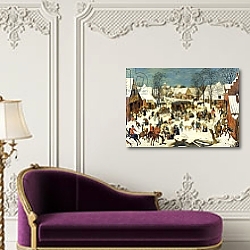 «Massacre of the Innocents; Le Massacre des Innocents,» в интерьере прихожей в зеленых тонах над комодом «Massacre of the Innocents; Le Massacre des Innocents,» в интерьере прихожей в зеленых тонах над комодом