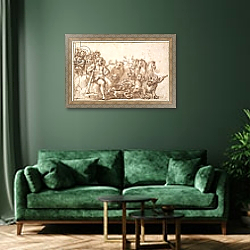«PD.10-1922 Allegory of the Labours of Hercules» в интерьере зеленой гостиной над диваном «PD.10-1922 Allegory of the Labours of Hercules» в интерьере зеленой гостиной над диваном