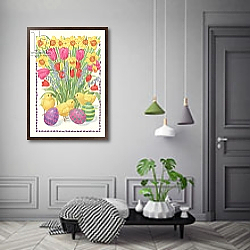 «Chicks, Eggs and Flowers, 1995» в интерьере в классическом стиле над столом «Chicks, Eggs and Flowers, 1995» в интерьере в классическом стиле над столом