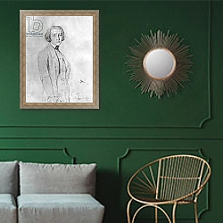 «Franz Liszt Rome, 29th May 1839» в интерьере классической гостиной с зеленой стеной над диваном «Franz Liszt Rome, 29th May 1839» в интерьере классической гостиной с зеленой стеной над диваном